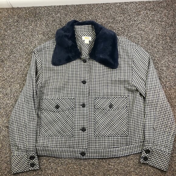 NWT Maeve Anthropologie Jacket Tweed Faux Fur Collar Houndstooth Womens XL $158 - Picture 2 of 12